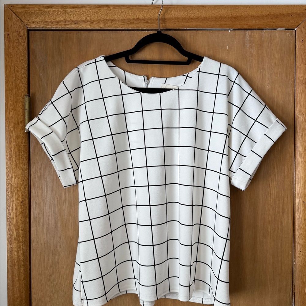 MELLODAY Black and White Checkered Blouse